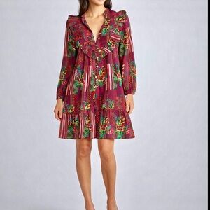 Ro’s Garden Floral Ruffle Shirt Dress Boho Cotton Size S Fits S/M NWT